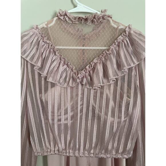 Vintage Boho Pink Lace Two Piece Dress Set Victorian Revival Prairie Style Sz 8 - Picture 5 of 16